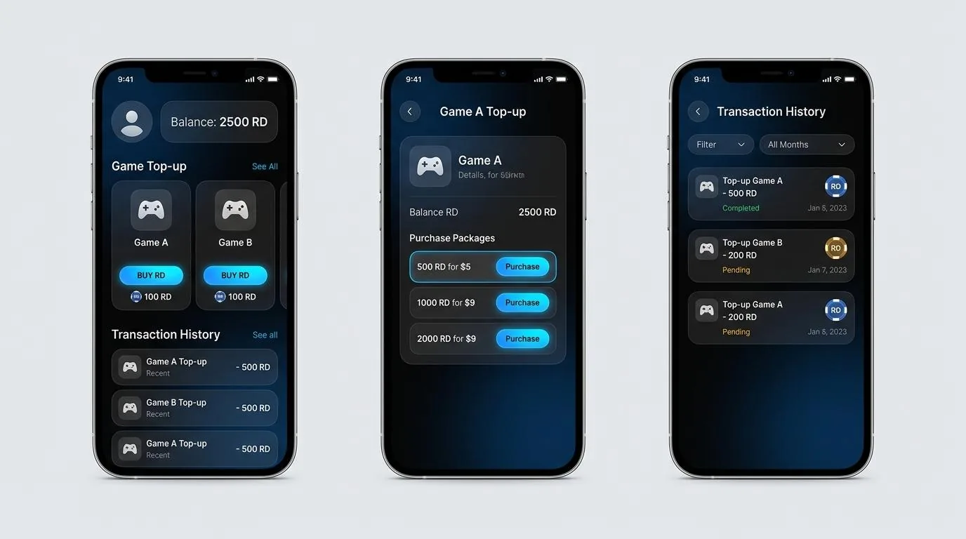 Screenshot topup game RD di Royal Dream ID Express — chip & koin emas